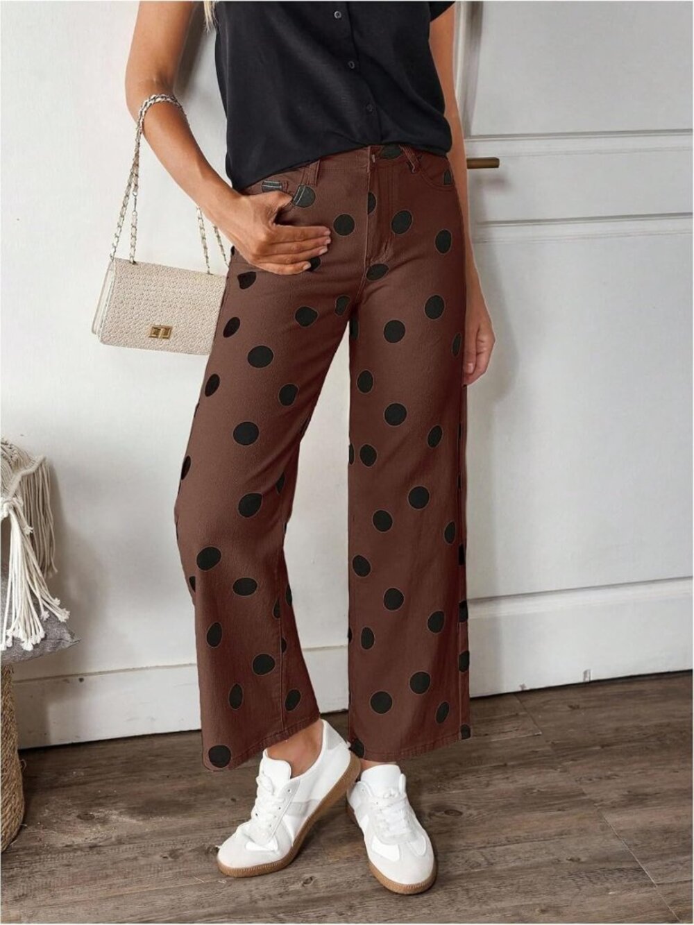 Vintage Polka Dot Stretchy Straight Leg Denim Jeans for Women - Trendy Casual - Picture 5 of 6
